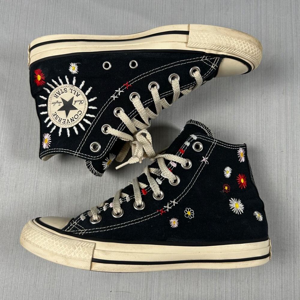 Converse Chuck Taylor All Star Floral Embroidery High Top Sneakers US 6.5 Black